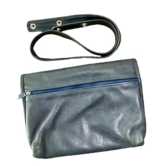 Vintage JDuseri Leather Clutch Soft Supple Rain Guarded Navy Blue